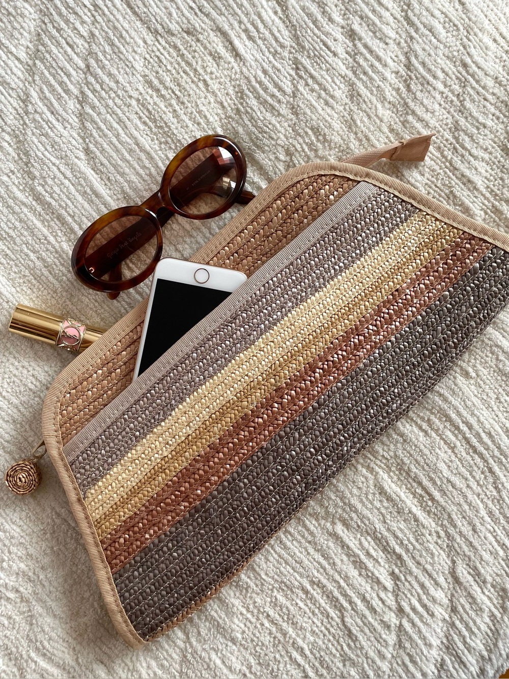 Vintage 80s Liz Claiborne Woven Straw Large Envelope Clutch Bag Made in Italy